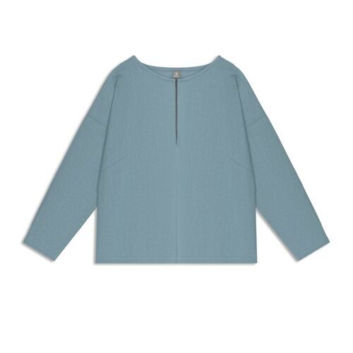 Блузка прямого кроя из конопли и хлопка, голубой